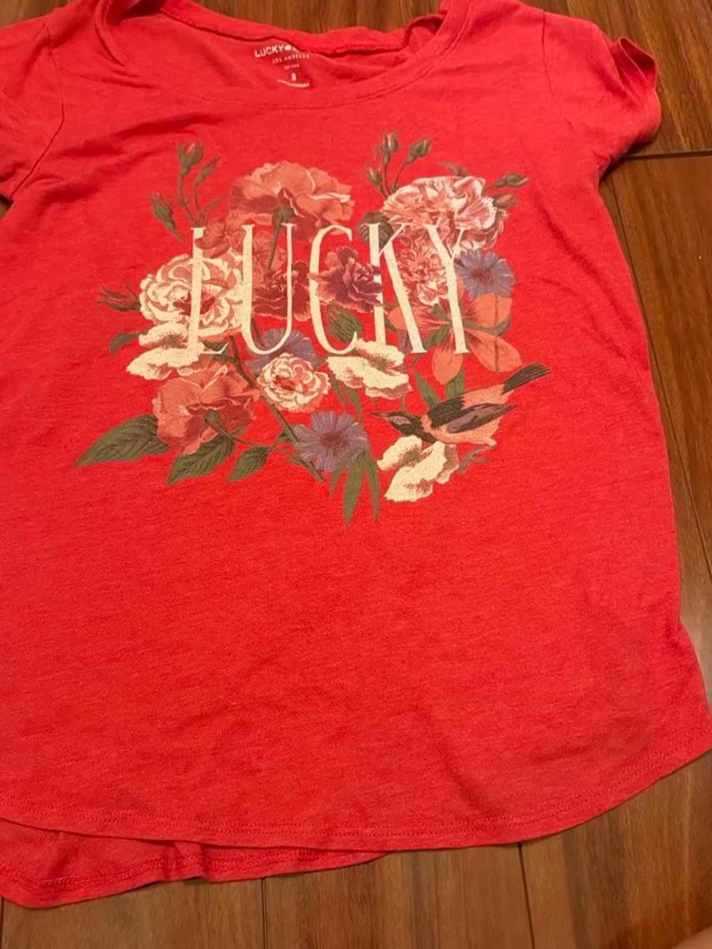 Lucky Brand Red Floral 'LUCKY' Graphic Tee